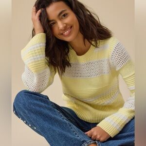 Altar’d State Pointelle Striped Sweater | Lemon Cream | Size Small | NWT